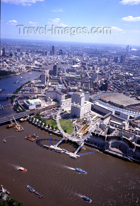 england785: London, England: The Eye, Waterloo station and Hungerford Bridge - Lambeth and the Thames - Aerial - photo by A.Bartel - (c) Travel-Images.com - Stock Photography agency - Image Bank