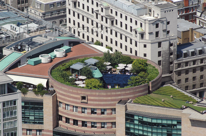 england791: London, England: French festaurant Coq d’ Argent, by restaurateur Terence Conran - on the rooftop of Stirling & Wilford’s No.1 Poultry building - The City  - photo by A.Bartel - (c) Travel-Images.com - Stock Photography agency - Image Bank