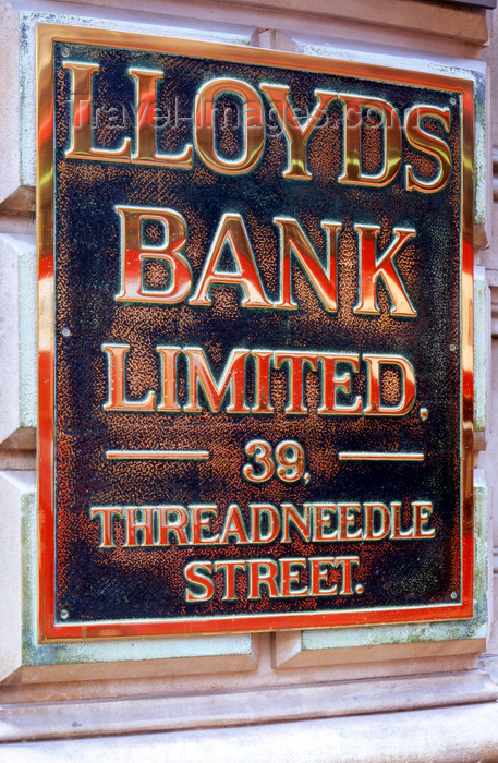 england794: London, England: Brass Bank Sign - Lloyds - Threadneedle Street - The City - photo by A.Bartel - (c) Travel-Images.com - Stock Photography agency - Image Bank