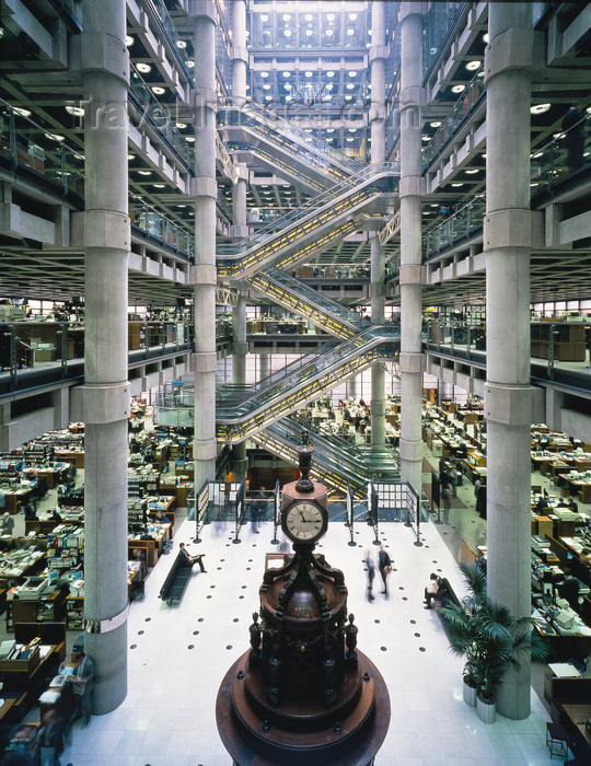 england795: London, England: Llloyds Underwriting Room with the Lutine Bell - Lloyds building - inside the 'Inside-Out Building' - escalators - architect Richard Rogers - photo by A.Bartel - (c) Travel-Images.com - Stock Photography agency - Image Bank