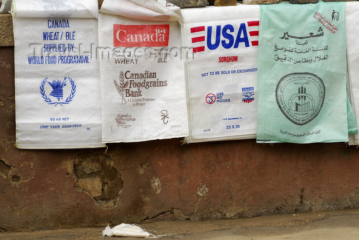 eritrea18: Eritrea - Asmara: food aid - old bags - photo by E.Petitalot - (c) Travel-Images.com - Stock Photography agency - Image Bank