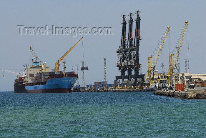 eritrea25: Eritrea - Massawa, Northern Red Sea region: harbour scene - Maersk Arkansas container ship and cranes - photo by E.Petitalot - (c) Travel-Images.com - Stock Photography agency - Image Bank