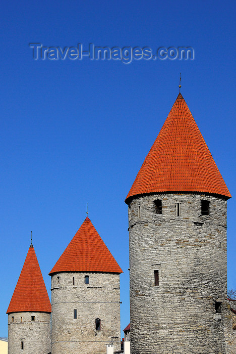 estonia191: Estonia, Tallinn: Old town wall towers - conical red roofs - photo by J.Pemberton - (c) Travel-Images.com - Stock Photography agency - Image Bank