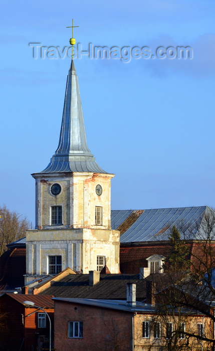 estonia198: Valga, Estonia: St. John's Church - 18th century design by by the Riga architect Christoph Haberland mixing the late baroque and classicism - bell tower and sky - Valga Jaani kirik - photo by M.Torres - (c) Travel-Images.com - Stock Photography agency - Image Bank