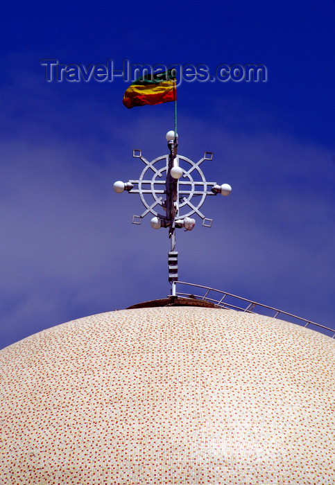 ethiopia138: Addis Ababa, Ethiopia: St. Stephanos church - flag and cross with eggs above the dome - photo by M.Torres - (c) Travel-Images.com - Stock Photography agency - Image Bank