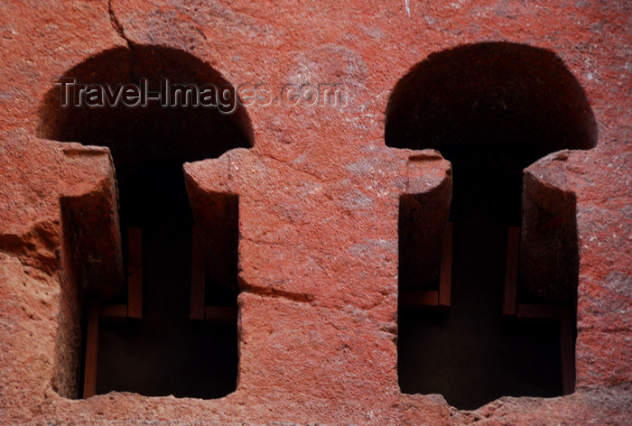 ethiopia157: Lalibela, Amhara region, Ethiopia: Bet Medhane Alem rock-hewn church - twin windows - photo by M.Torres - (c) Travel-Images.com - Stock Photography agency - Image Bank