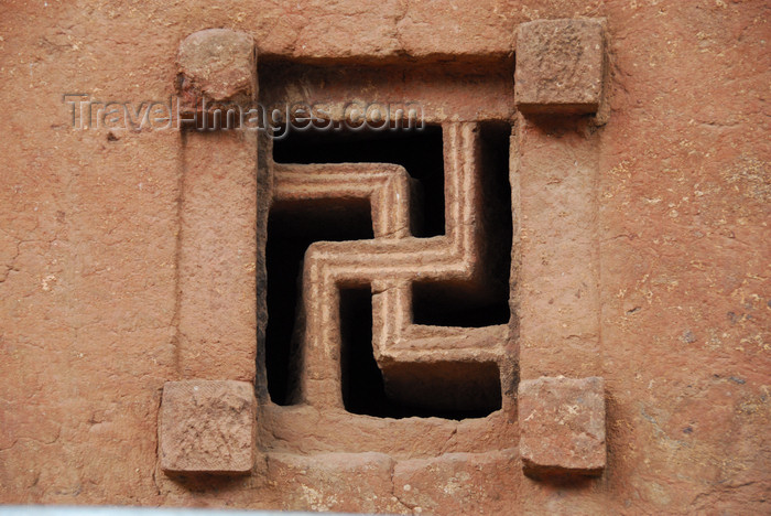 ethiopia165: Lalibela, Amhara region, Ethiopia: Bet Maryam rock-hewn church - swastika window - photo by M.Torres - (c) Travel-Images.com - Stock Photography agency - Image Bank