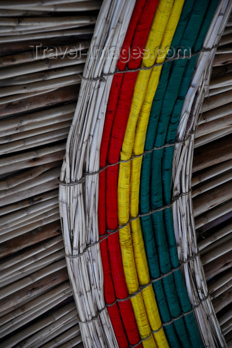 ethiopia196: Lalibela, Amhara region, Ethiopia: Ethiopian colours - cane roof - restaurant at the Jerusalem Guesthouse - photo by M.Torres - (c) Travel-Images.com - Stock Photography agency - Image Bank