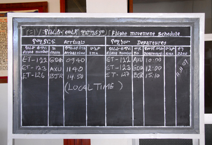 ethiopia198: Lalibela, Amhara region, Ethiopia: flights board at Lalilbela Airport - photo by M.Torres - (c) Travel-Images.com - Stock Photography agency - Image Bank