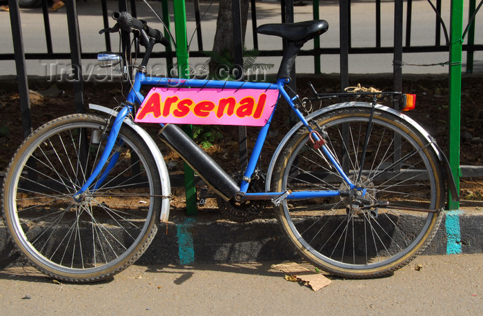 ethiopia220: Gondar, Amhara Region, Ethiopia: British football arrives in Ethiopia - Arsenal bike - photo by M.Torres - (c) Travel-Images.com - Stock Photography agency - Image Bank