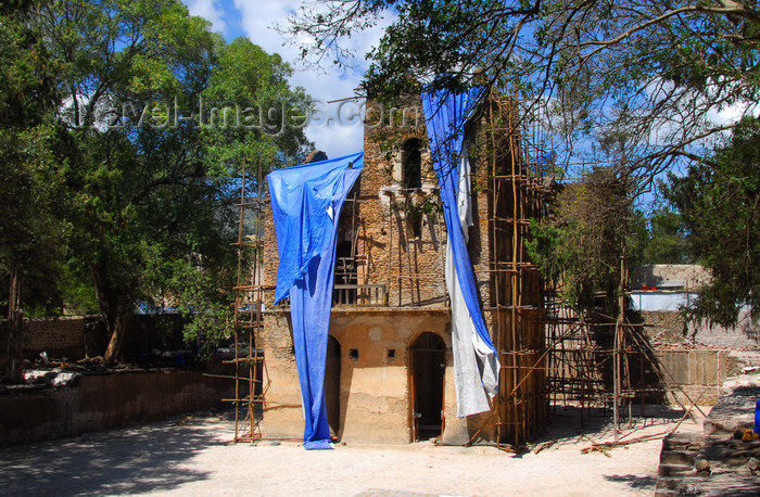 ethiopia266: Gondar, Amhara Region, Ethiopia: Fasiladas' bath - main building undergoing restoration - the pool is filed for the Timkat festival -  photo by M.Torres - (c) Travel-Images.com - Stock Photography agency - Image Bank