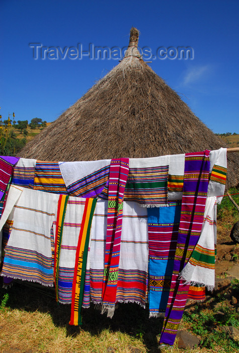 ethiopia444: Tis Issat, Amhara, Ethiopia: Ethiopian scarves and village hut - photo by M.Torres - (c) Travel-Images.com - Stock Photography agency - Image Bank