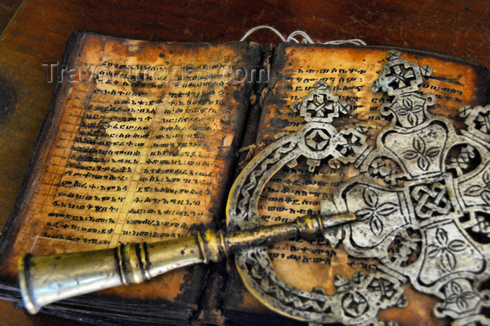 ethiopia450: Lake Tana, Amhara, Ethiopia: Entos Eyesu Monastery - cross and old book - photo by M.Torres - (c) Travel-Images.com - Stock Photography agency - Image Bank