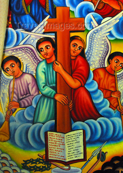 ethiopia456: Lake Tana, Amhara, Ethiopia: Entos Eyesu Monastery - angels hold the cross - photo by M.Torres - (c) Travel-Images.com - Stock Photography agency - Image Bank