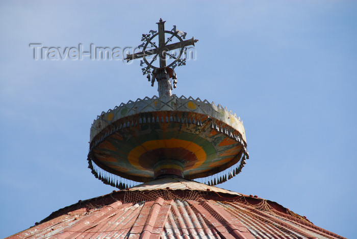 ethiopia489: Lake Tana, Amhara, Ethiopia: Kebran Gabriel Monastery - cross on the roof top - photo by M.Torres  - (c) Travel-Images.com - Stock Photography agency - Image Bank