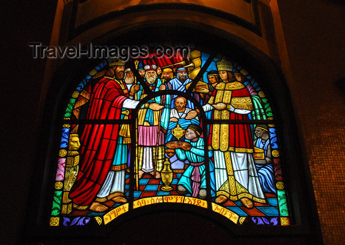 ethiopia75: Addis Ababa, Ethiopia: Holy Trinity Cathedral - stained glass - gifts for the king- photo by M.Torres - (c) Travel-Images.com - Stock Photography agency - Image Bank