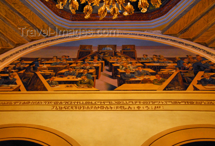 ethiopia77: Addis Ababa, Ethiopia: Holy Trinity Cathedral - mural - the emperor's speech to the League of Nations in Geneva, protesting against the Italian occupation - photo by M.Torres - (c) Travel-Images.com - Stock Photography agency - Image Bank