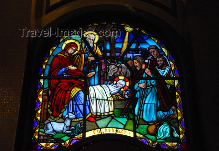 ethiopia83: Addis Ababa, Ethiopia: Holy Trinity Cathedral - stained glass - Nativity of Jesus - photo by M.Torres - (c) Travel-Images.com - Stock Photography agency - Image Bank