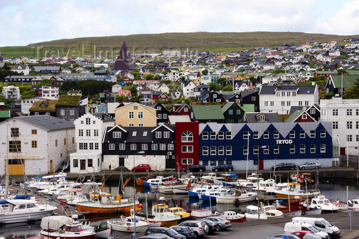 faeroe118: Tórshavn, Streymoy island, Faroes: Tinganes and the east harbour, Eystaravág, behind it Gongin st - 19th century buildings and insurance company Trygd with fake gables - roof of the Vesturkirkjan stands out - photo by A.Ferrari - (c) Travel-Images.com - Stock Photography agency - Image Bank