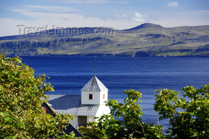 faeroe143: Kirkjubøur, Streymoy island, Faroes: Olavskirkjan - Saint Olav's church - Hestsfjørdur and Hestur island in the background - photo by A.Ferrari - (c) Travel-Images.com - Stock Photography agency - Image Bank