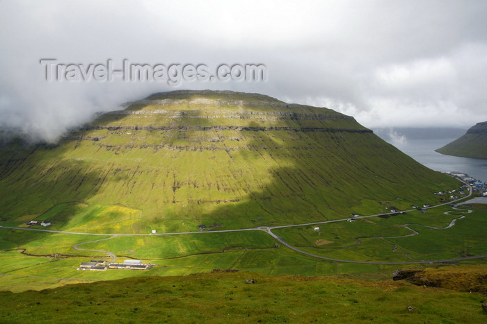 faeroe150: Streymoy island, Faroes: view over Kaldbaksfjørður and Kaldbaksbotnur - road instersection and stream - photo by A.Ferrari - (c) Travel-Images.com - Stock Photography agency - Image Bank