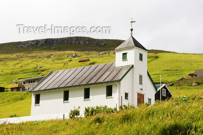 faeroe27: Elduvik village, Eysturoy island, Faroes: wooden church and green landscape - photo by A.Ferrari - (c) Travel-Images.com - Stock Photography agency - Image Bank