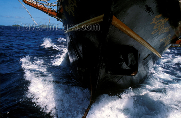 fiji15: Yasawa Islands, Fiji: top sail schooner La Violante, built in the 1920's breaks through the waters - prow close-up - photo by C.Lovell - (c) Travel-Images.com - Stock Photography agency - Image Bank