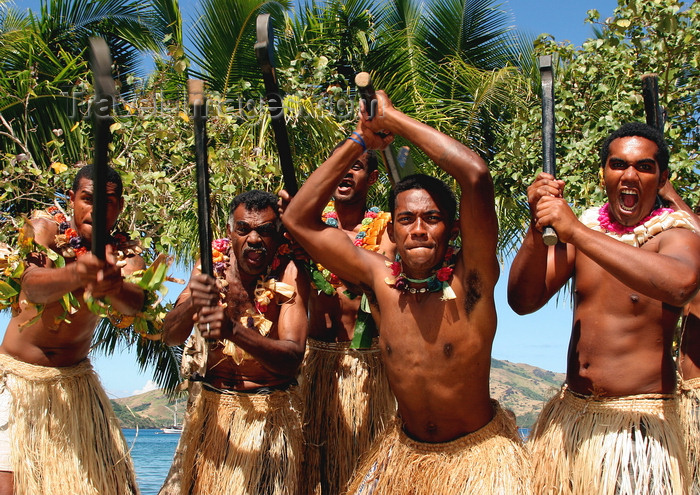 fiji37: Rabi Island, Vanua Levu Group, Northern division, Fiji: warriors - scary welcome ceremony - photo by R.Eime - (c) Travel-Images.com - Stock Photography agency - Image Bank