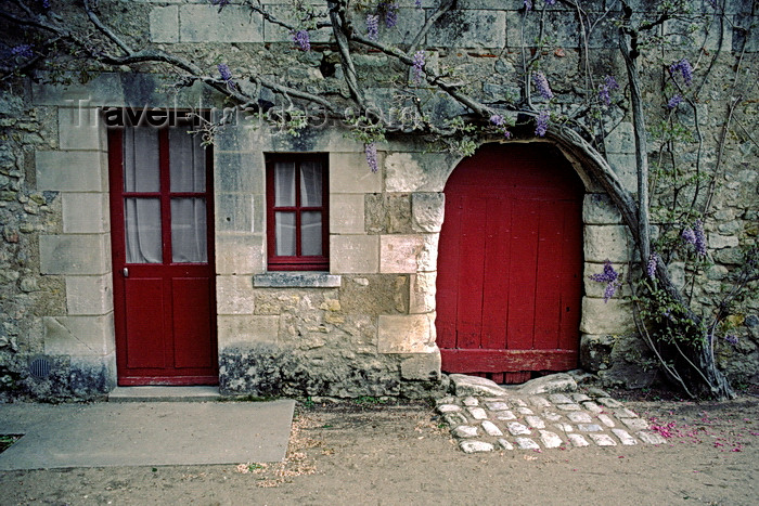 france1077: Chenonceaux, Indre-et-Loire, Centre, France: winery with red door and purple wisteria - Loire Valley - photo by C.Lovell - (c) Travel-Images.com - Stock Photography agency - Image Bank