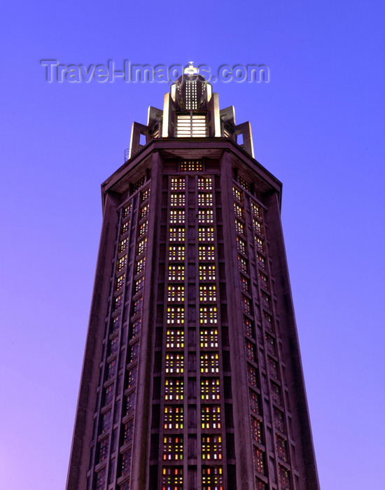 france1121: Le Havre, Seine-Maritime, Haute-Normandie, France: St. Josephs spire at dusk - architect A. Perret - photo by A.Bartel - (c) Travel-Images.com - Stock Photography agency - Image Bank