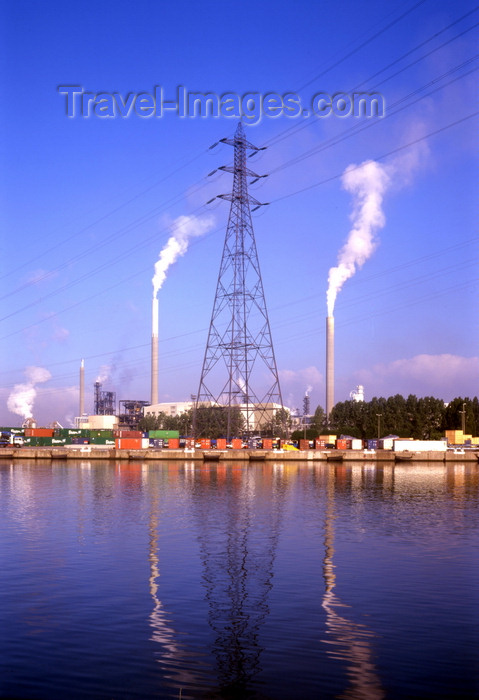 france1123: Le Havre, Seine-Maritime, Haute-Normandie, France: Paint Chemical Industry - smoke stacks and electrical pylon - photo by A.Bartel - (c) Travel-Images.com - Stock Photography agency - Image Bank