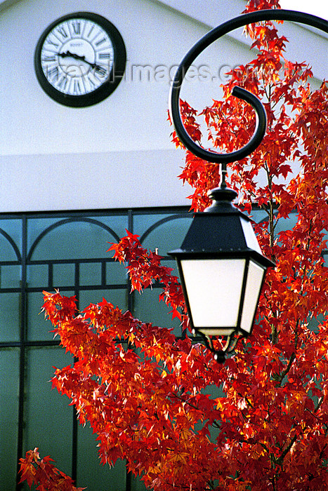 france1151: La Varenne, Val-de-Marne, Ile-de-France: clock, lamp and red leaves - photo by Y.Baby - (c) Travel-Images.com - Stock Photography agency - Image Bank