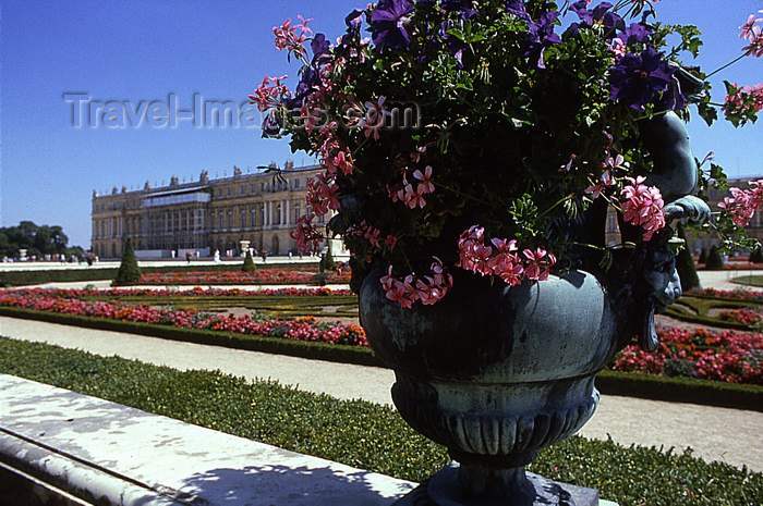 france1158: Versailles, Yvelines département, France: Palace of Versailles / Château de Versailles - flower vase, garden and castle - photo by Y.Baby - (c) Travel-Images.com - Stock Photography agency - Image Bank