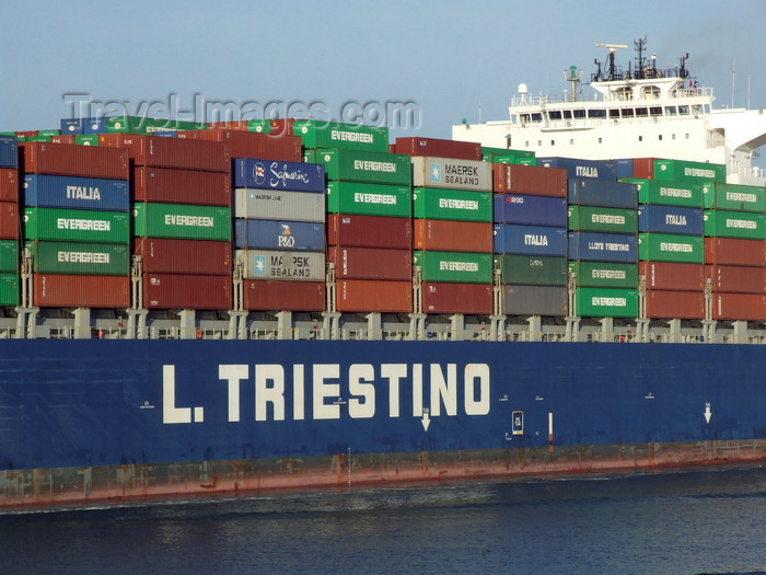 france1298: Le Havre, Seine-Maritime, Haute-Normandie, France: Container Ship LT Cortesia - mid hull section - L.Triestino line - Normandy - photo by A.Bartel - (c) Travel-Images.com - Stock Photography agency - Image Bank