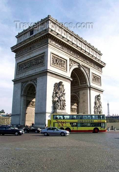 france138: France - Paris: Arc de Triomphe - side view - Axe historique - commissioned in 1806 after the victory at Austerlitz by Napoleon Bonaparte - photo by K.White - (c) Travel-Images.com - Stock Photography agency - Image Bank