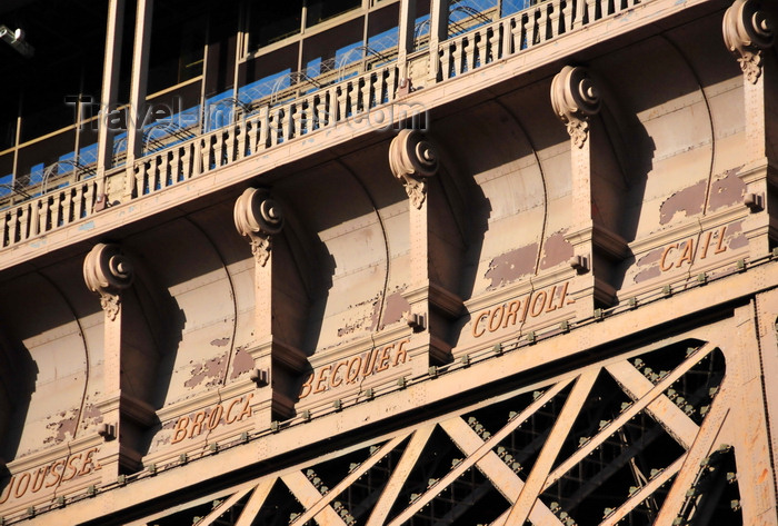 france522: Paris, France: Eiffel Tower / Tour Eiffel - Jousselin, Broca, Becquerel, Coriolis, Cail- five of the 72 engraved names of French scientists, engineers and industrialists - first level South-West side / Grenelle side - Champ de Mars, 7e arrondissement - photo by M.Torres - (c) Travel-Images.com - Stock Photography agency - Image Bank