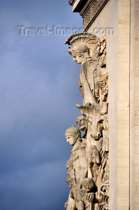 france554: aris, France: Arc de Triomphe - Place Charles de Gaulle - sculpture group 'La Paix de 1815' over the ashlar masonry, sculptor Antoine Etex - photo by M.Torres - (c) Travel-Images.com - Stock Photography agency - Image Bank