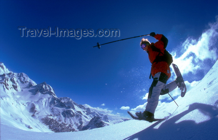 france920: La Grave, Briançon, Hautes-Alpes, PACA, France: fast snowshoeing down powder slopes at Serre Chevalier - photo by S.Egeberg - (c) Travel-Images.com - Stock Photography agency - Image Bank