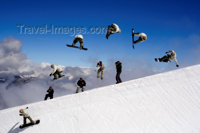 france926: Tignes, Savoi, Rhône-Alpes, France: snowboarder jumping in the halfpipe - multiple exposure - photo by S.Egeberg - (c) Travel-Images.com - Stock Photography agency - Image Bank
