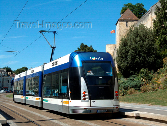 france961: Caen, Calvados, Basse-Normandie, France: tram under the ramparts - the 'tramway' is in fact a guided-bus system built by Bombardier - photo by A.Bartel - (c) Travel-Images.com - Stock Photography agency - Image Bank