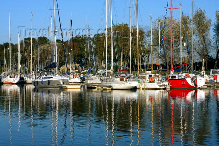 france968: Carentan, Manche, Basse-Normandie, France: yachts - tree lined harbour - Écluse de Haut Dicq - photo by A.Bartel - (c) Travel-Images.com - Stock Photography agency - Image Bank