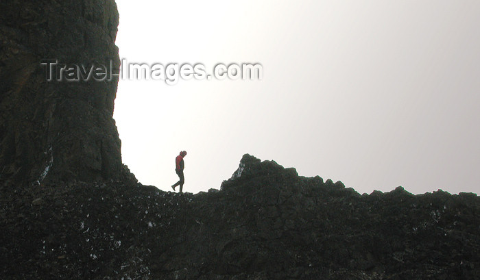 franz-josef54: Franz Josef Land Person hiking on twin spires, Cape Tegethoff, Hall Island - Arkhangelsk Oblast, Northwestern Federal District, Russia - photo by Bill Cain - (c) Travel-Images.com - Stock Photography agency - Image Bank