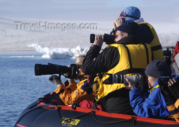 franz-josef57: Franz Josef Land Photographers with cameras, in zodiac - Arkhangelsk Oblast, Northwestern Federal District, Russia - photo by Bill Cain - (c) Travel-Images.com - Stock Photography agency - Image Bank