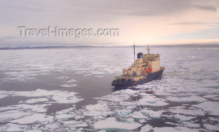 franz-josef75: Franz Josef Land Ship Kapitan Dranitsyn in pack ice from a helicopter - Arkhangelsk Oblast, Northwestern Federal District, Russia - photo by Bill Cain - (c) Travel-Images.com - Stock Photography agency - Image Bank