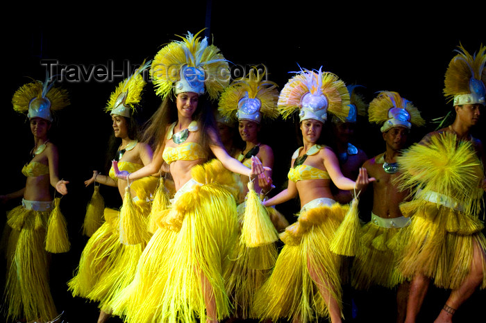 french-polynesia130: Papeete, Tahiti, French Polynesia: gruop Tahitian dancers in ethnic costumes on stage - photo by D.Smith - (c) Travel-Images.com - Stock Photography agency - Image Bank