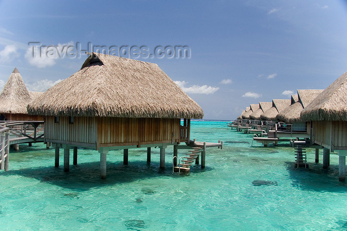 french-polynesia27: Papetoai, Moorea, French Polynesia: InterContinental Hotel - overwater bungalows - resort on a lagoon - photo by D.Smith - (c) Travel-Images.com - Stock Photography agency - Image Bank