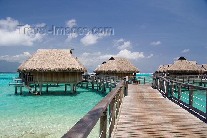 french-polynesia32: Papetoai, Moorea, French Polynesia: InterContinental Hotel - a pontoon leads to the overwater bungalows - photo by D.Smith - (c) Travel-Images.com - Stock Photography agency - Image Bank