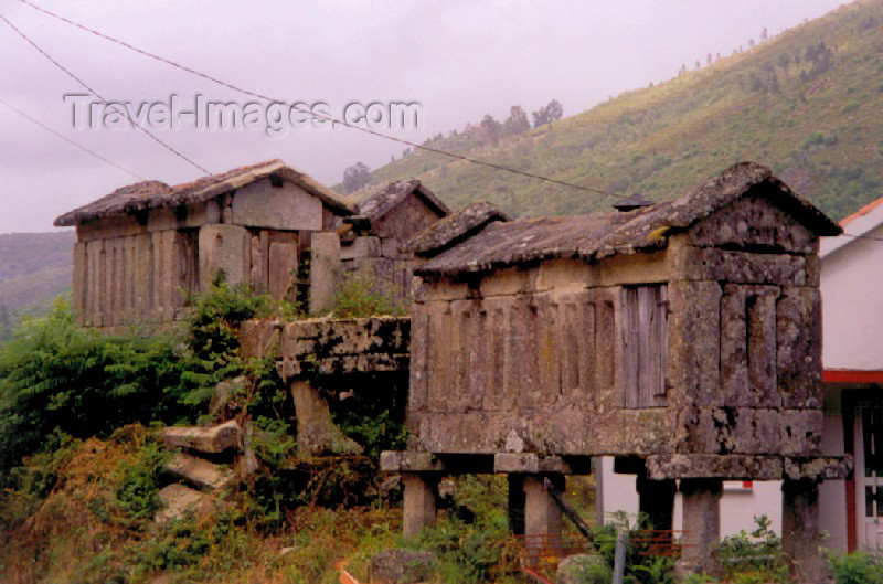 galicia14: Galicia / Galiza - Torneiros (provincia de Ourense, concello de Lobios): hórreos - traditional granite granaries - corn shelters... with electrical power - espigueiros... electricos - photo by M.Torres - (c) Travel-Images.com - Stock Photography agency - Image Bank