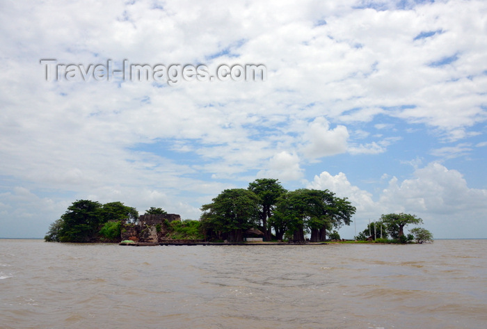 gambia106: James Island / Kunta Kinteh island, The Gambia: the island seen from the east - ruins of Fort James, pier and baobabs - UNESCO world heritage site - photo by M.Torres - (c) Travel-Images.com - Stock Photography agency - Image Bank