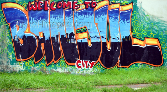 gambia15: Banjul, Gambia: colourful 'welcome to Banjul city' graffiti - wall on Independence Drive - photo by M.Torres - (c) Travel-Images.com - Stock Photography agency - Image Bank